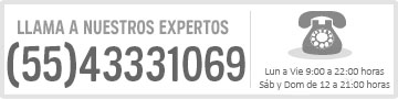 ¿Dudas? (55)4333-1069 LLAMA A NUESTROS EXPERTOS
lunes a viernes de 9 a 22 h,
sábado y domingo de 12 a 21 h