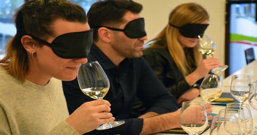 Cata de vinos y espumosos a ciegas con antifaz y quesos artesanos
