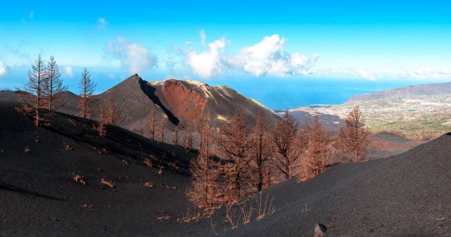 Siguiendo la huella del Volcán de Tajogaite a pie y en autobús
