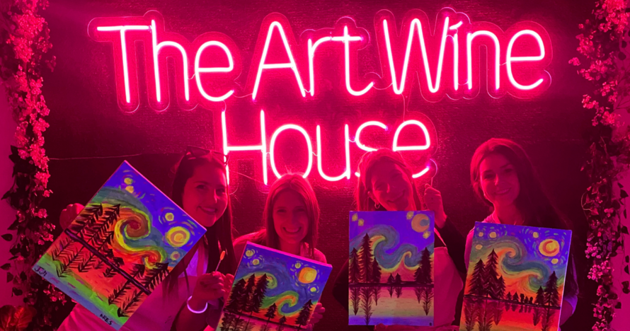Art Wine en fluor, relájate pincel y copa en mano