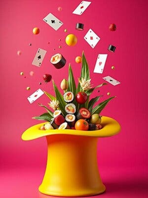 Espectáculo de magia + cóctel+ degustación de sushi + vino