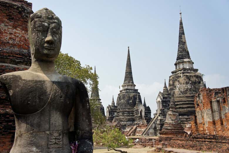 Mercado sobre las vías, mercado flotante y ruinas de Ayutthaya