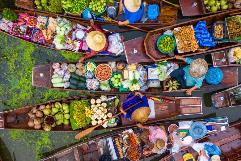 Excursión al mercado flotante de Bangkok y al mercado sobre la vía